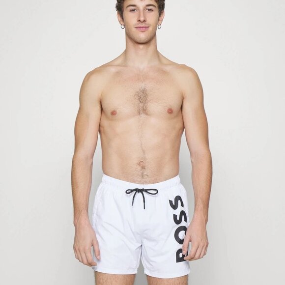 BOSS by Hugo Boss Men's Quick-Drying Large Contrast Logo Swim Shorts White Sz XL - Picture 3 of 4